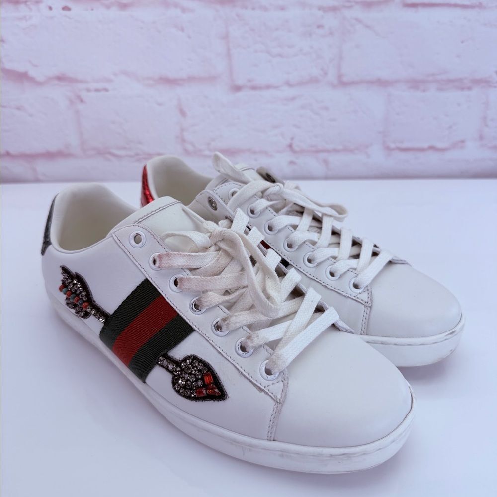 Gucci Ace Arrow Embellished White Sneakers 38